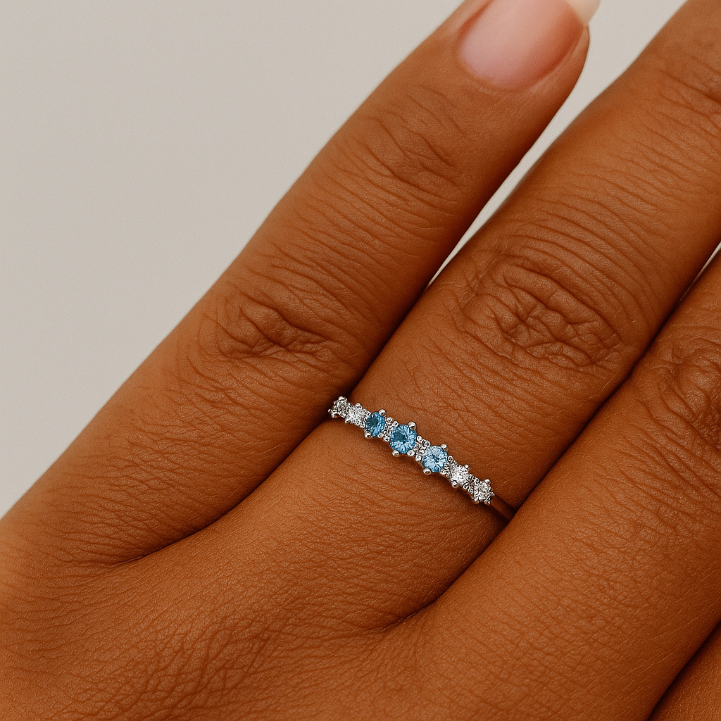 Anel Clássico Aurora Azul Em Prata 925