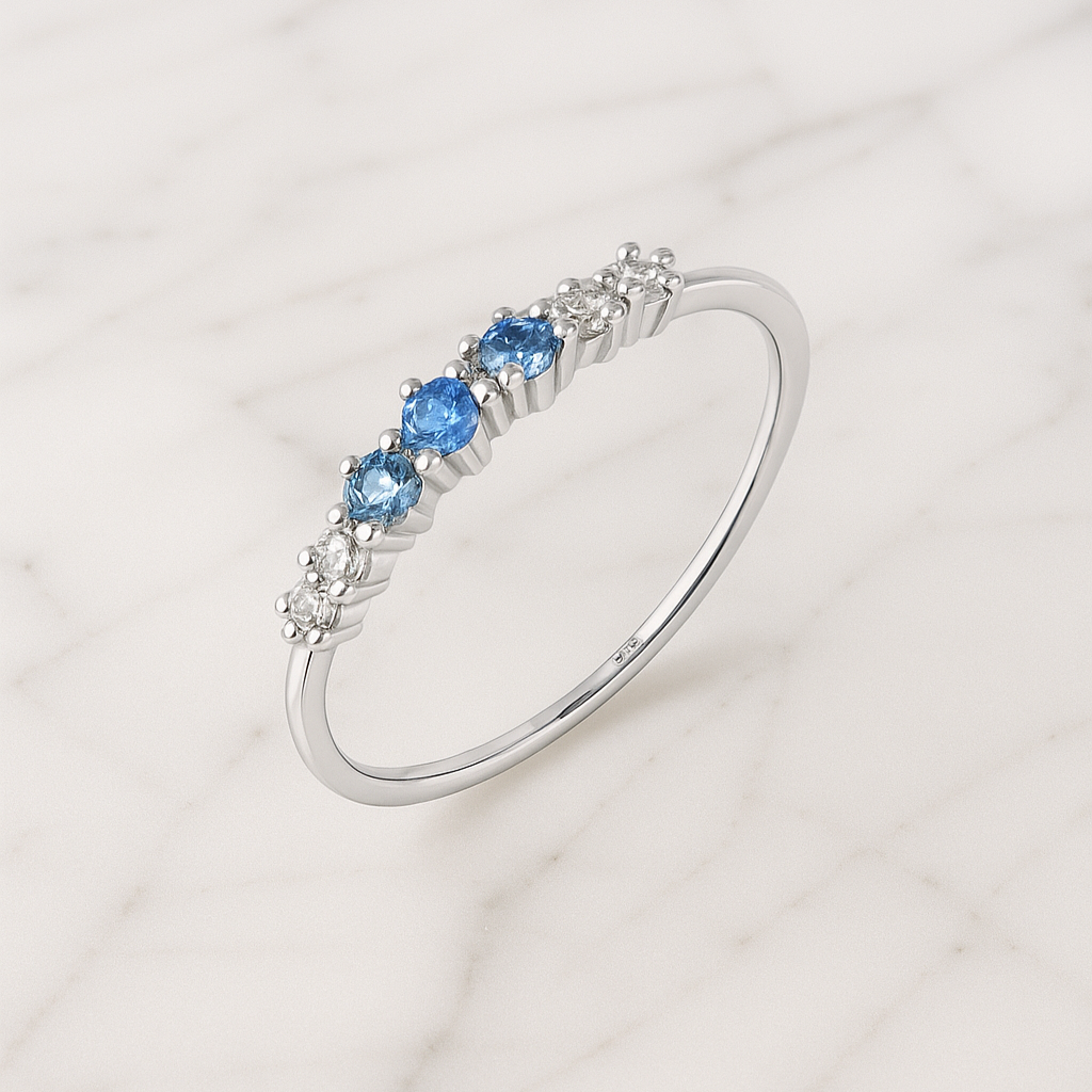 Anel Clássico Aurora Azul Em Prata 925