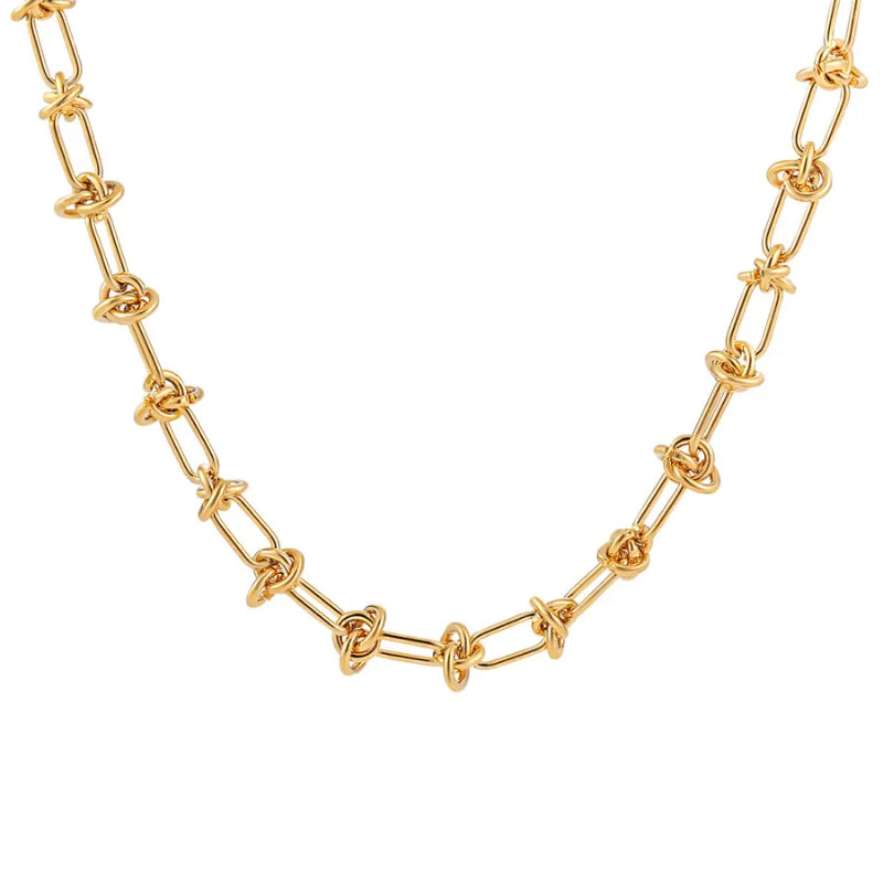 Colar Elos com Nó Aço Titânio Dourado Ajustável 40cm