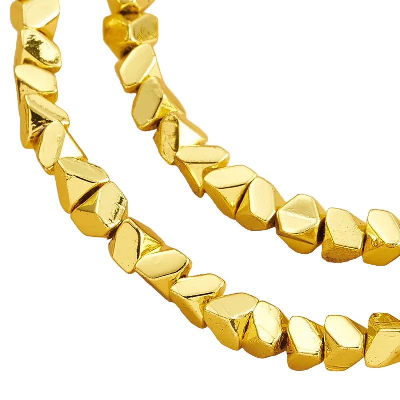 Colar Pedras Geométricas Dourado Aço Titânio Ajustável 40cm