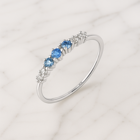 Anel Clássico Aurora Azul Em Prata 925