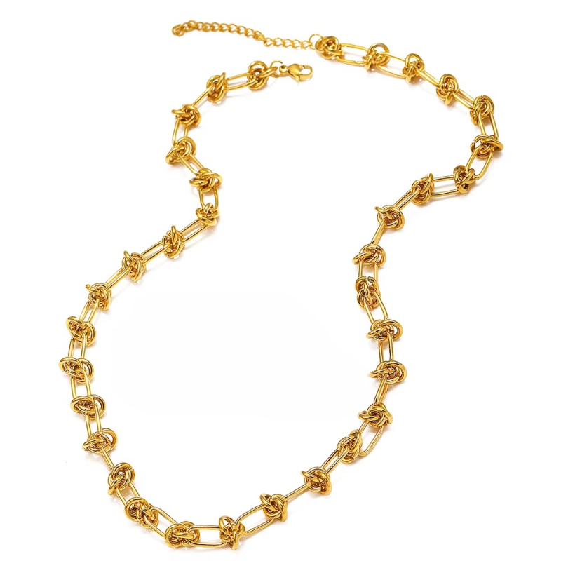 Colar Elos com Nó Aço Titânio Dourado Ajustável 40cm